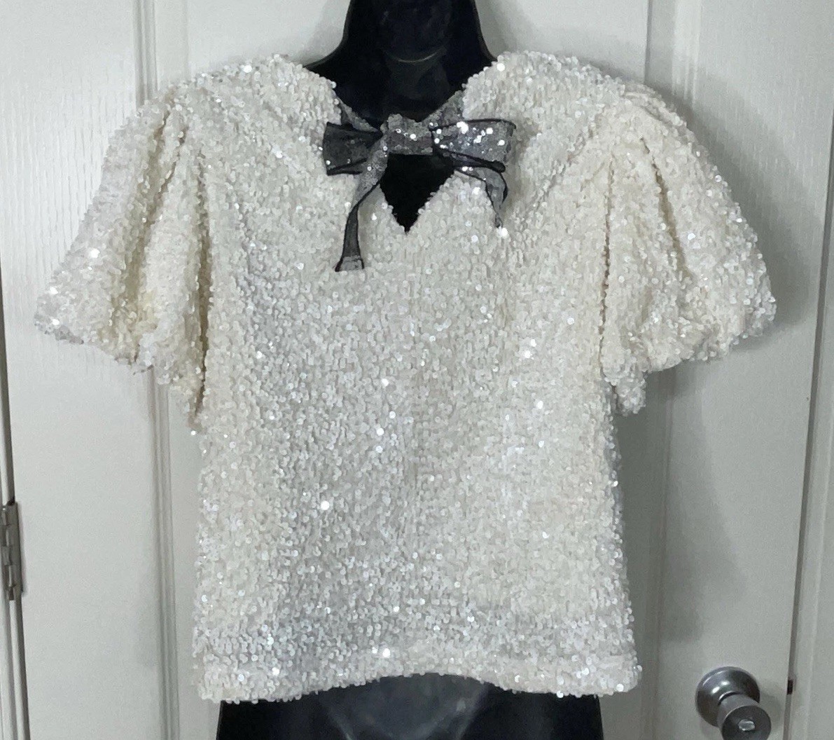 Entro Top Womens Small Ivory Sequin Sparkle Fairy Angel Glitter Fairy Party Glam