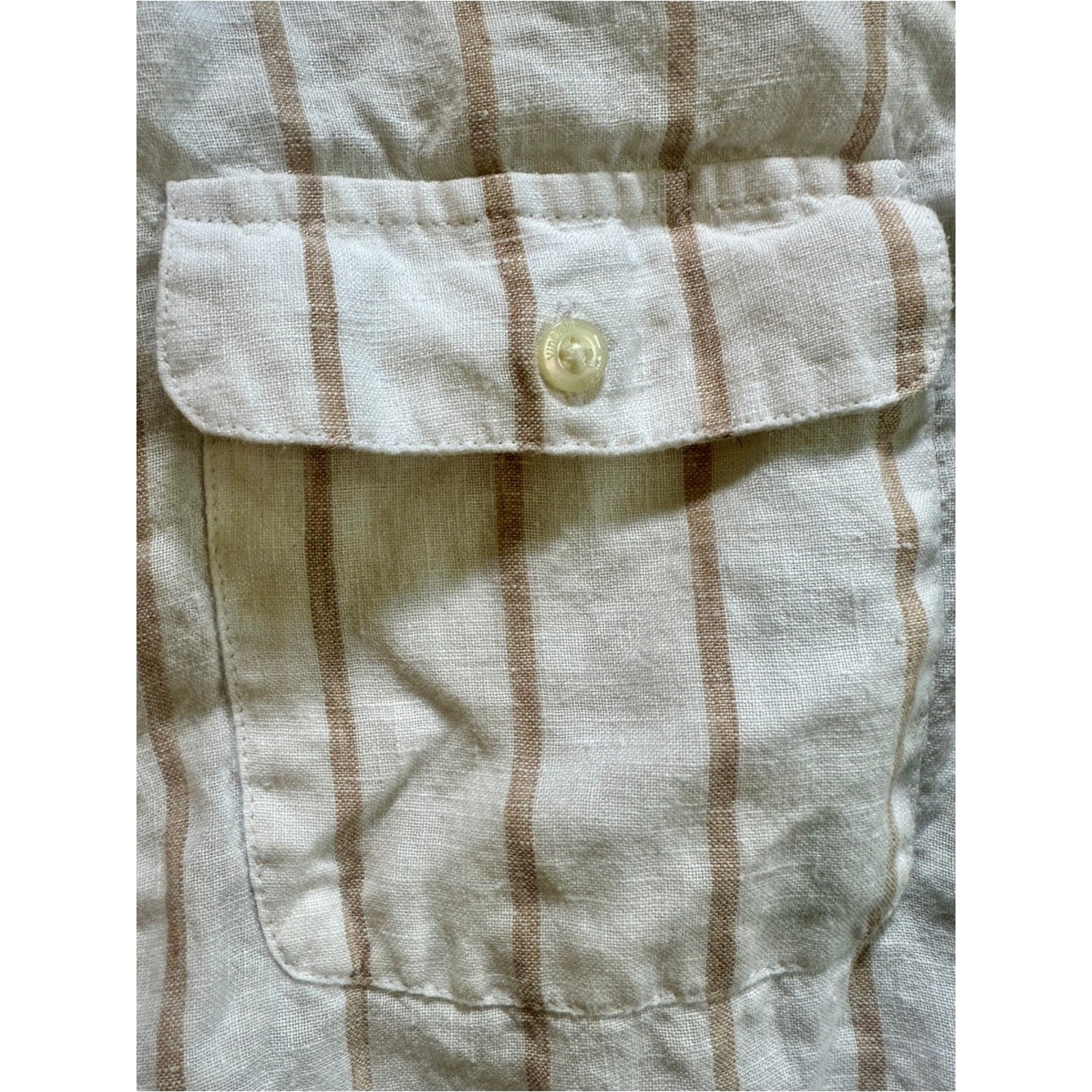 Vineyard Vines Striped Button-Front Linen Shirt – Cream & Light Tan Size 4
