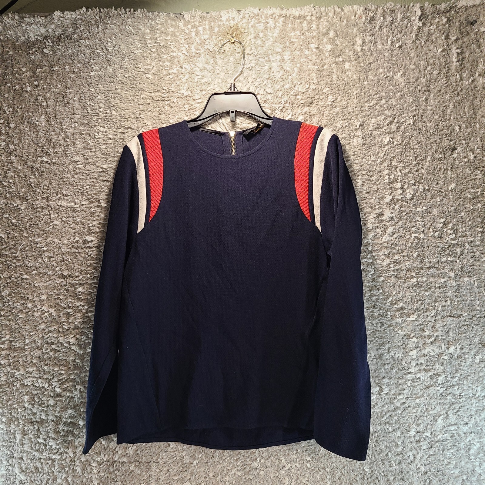 MAJE Long Sleeve Top Blouse 1, S Back Zip Preppy Career Old Money Academia
