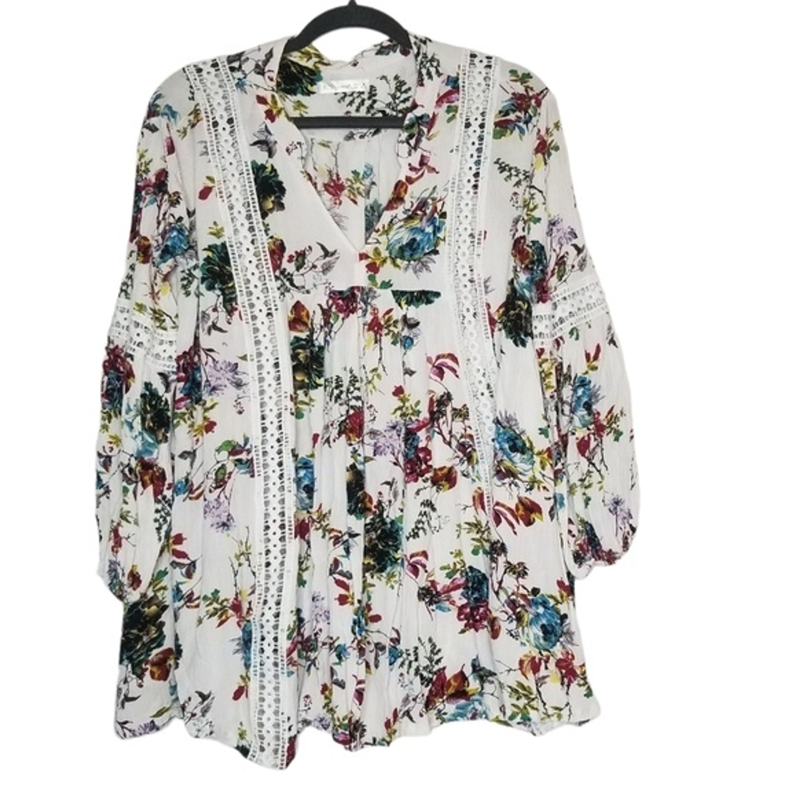 R. Vivimos Women’s Floral Long Balloon Sleeve Tunic Size Medium