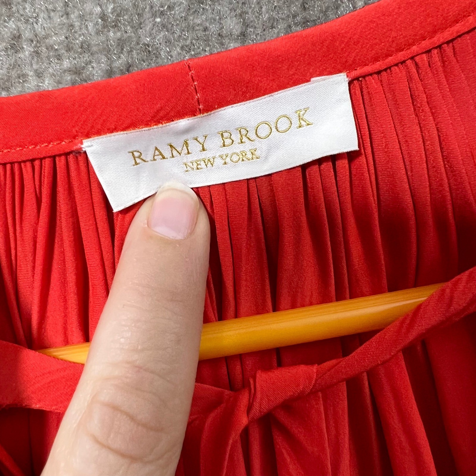 Ramy Brook New York Red Boho Tie Neck Pleated Long Sleeve Blouse Top S