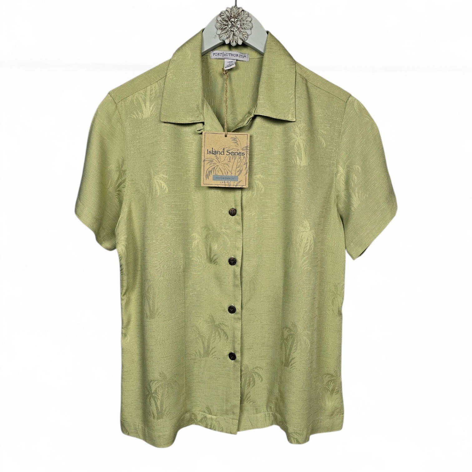 Port Authority Island Series Green Button-up Jacquard Shirt Women’s Medium NEW