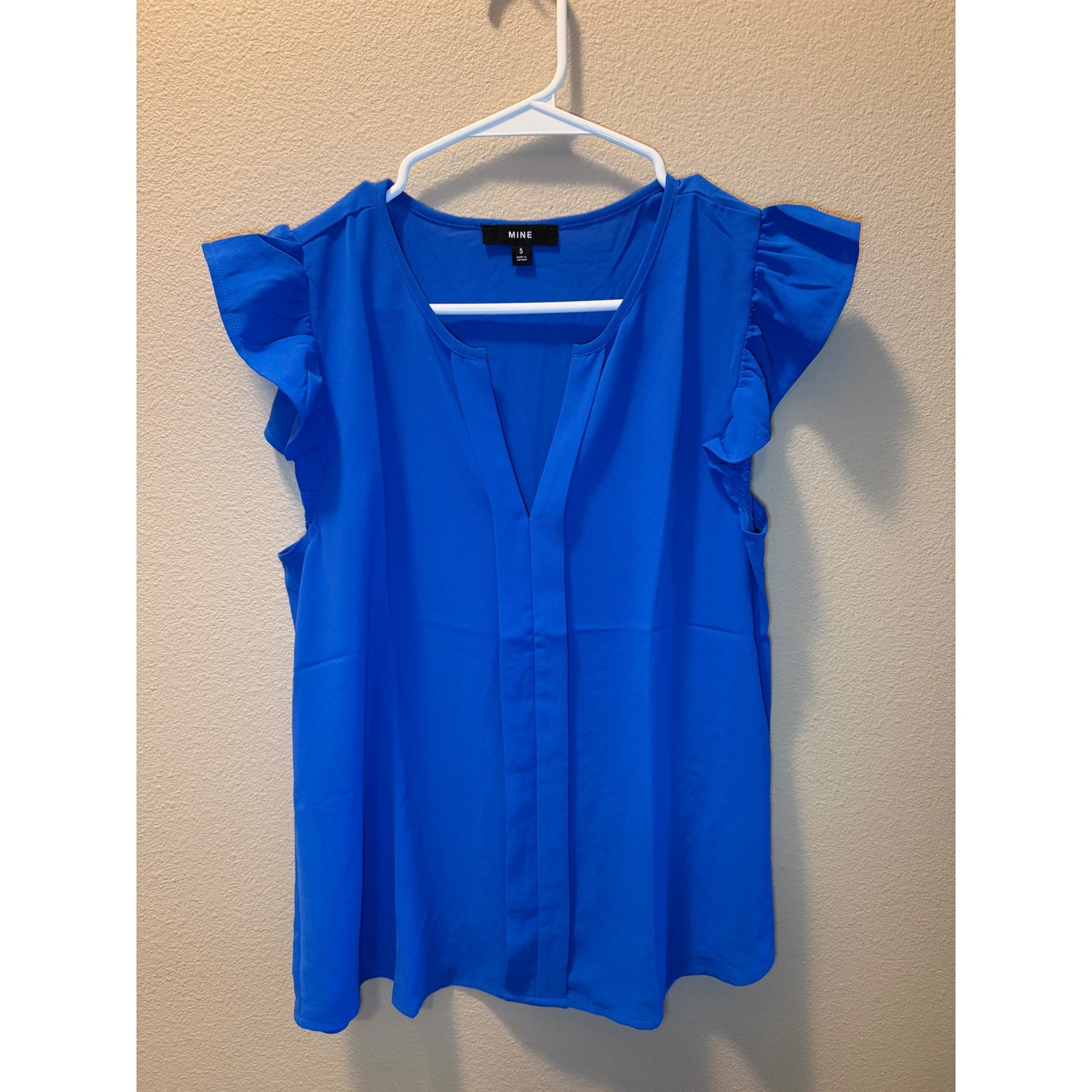 Mine Royal Blue Ruffle Cap Sleeve Split V-Neck Blouse Top TB8470 Womens Small