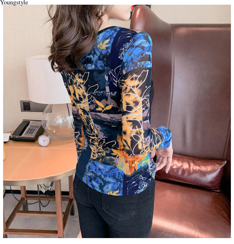 Sexy Korean Women Mesh Rhinestone Slim Casual Party Cocktail Tops Blouse Shirts