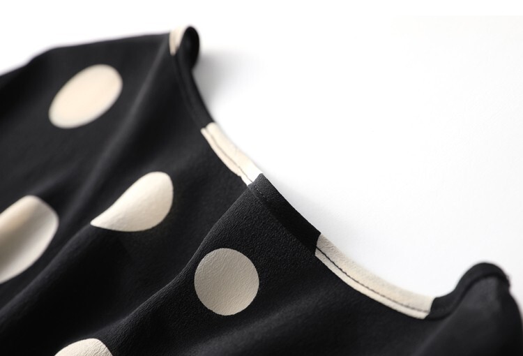 100% Mulberry Silk Black Polka Dots Short Sleeve Women T-Shirt Shirt Top MM142