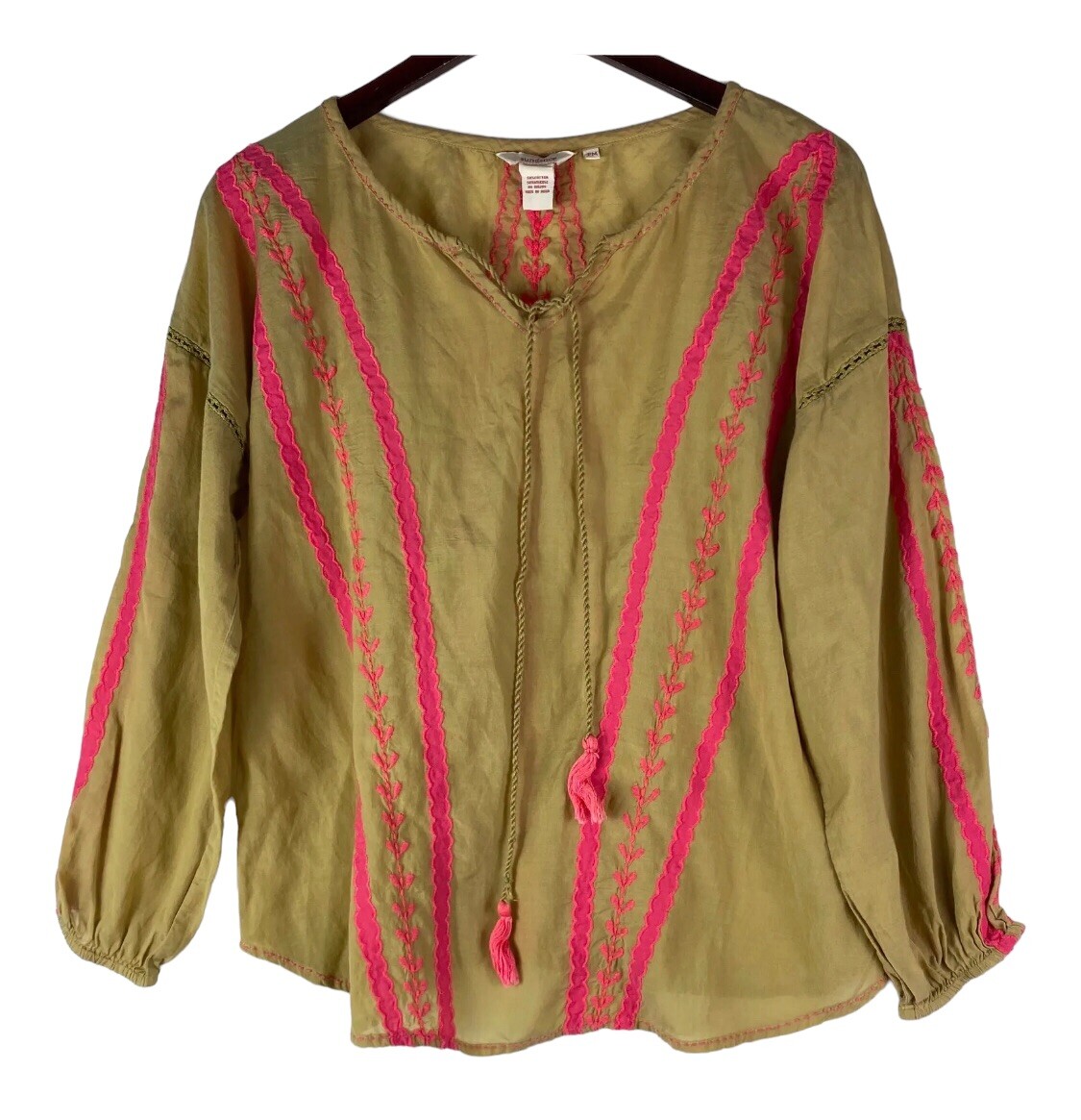 Sundance Catalog PM Medium Petite Top Tunic Shirt Peasant Gypsy Tan Pink cc