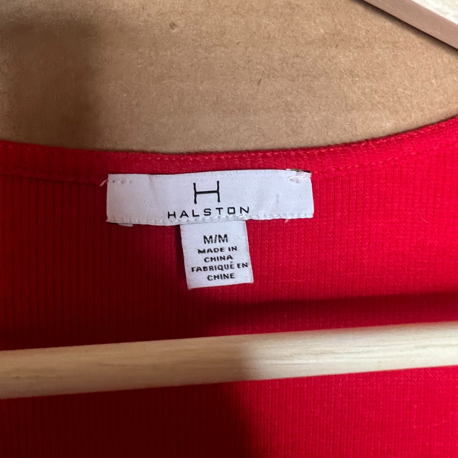 Halston Ribbed Heavyweight T-Shirt Medium Tomato Red Cotton Blend Designer Top