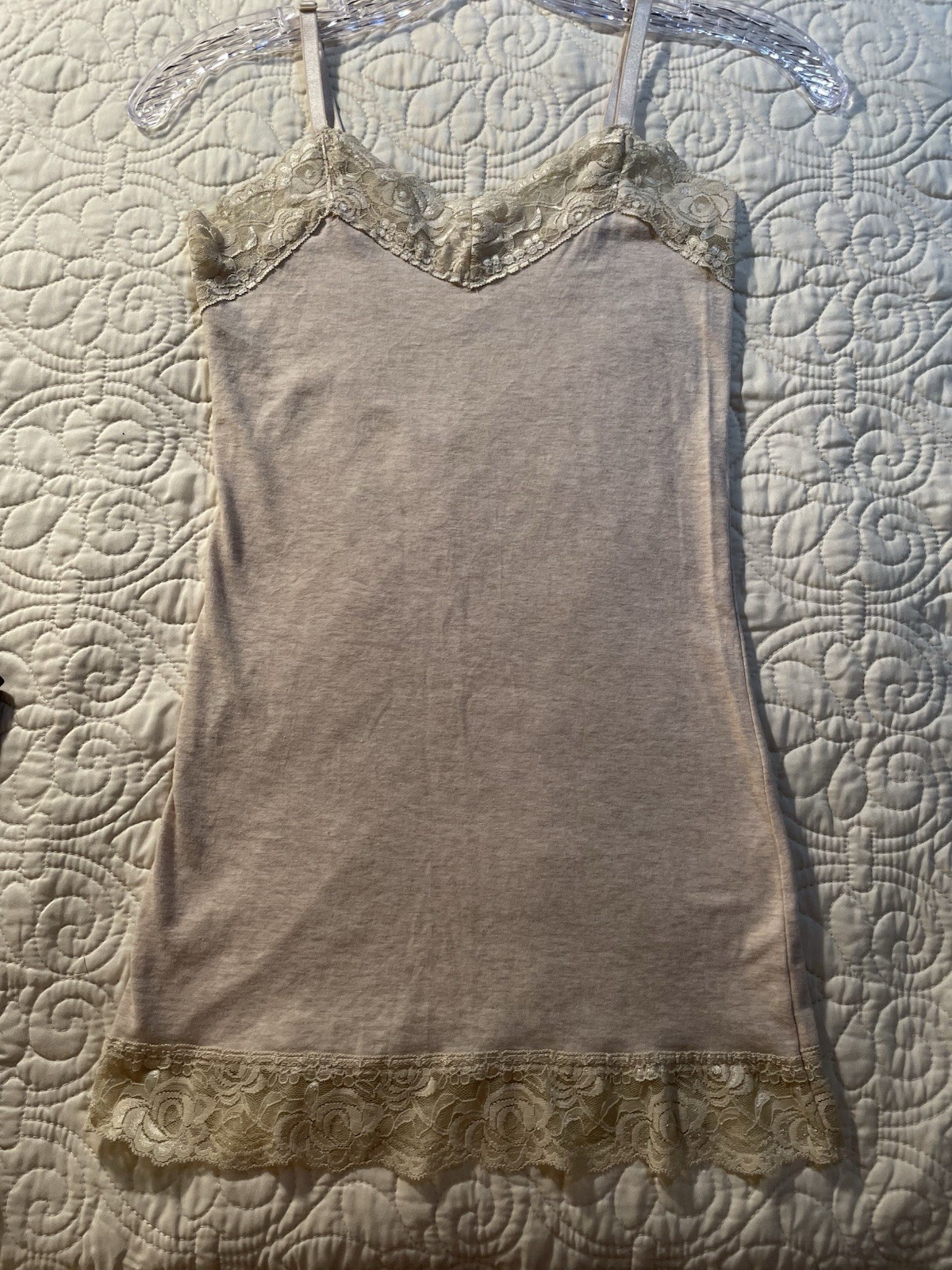 Lace Trim Cami Preppy 90s Size S Tank Top Cotton Stretch Neutral Staple Classic