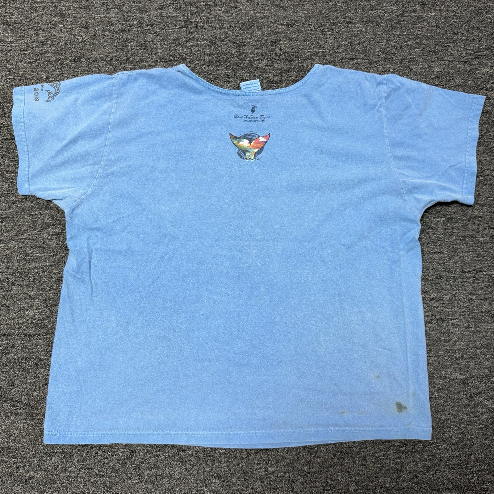 Womens Vintage Crazy Shirts Blue Hawaiian Dyed Maui Whale Tale T-Shirt Top Sz L