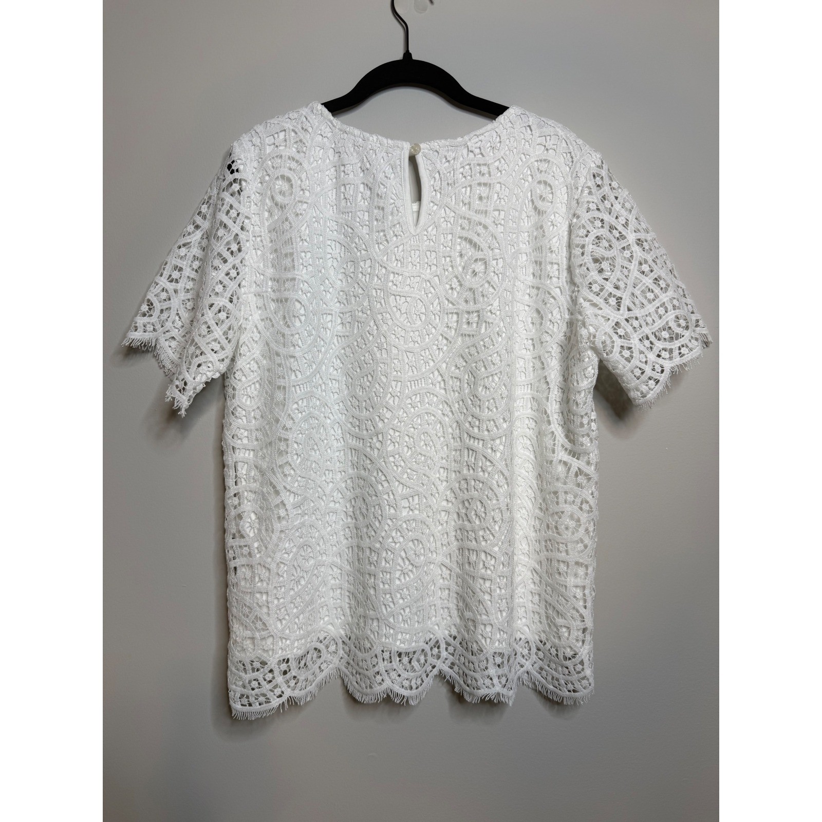 Philosophy Womens White Lace Lined Short Sleeve Feminine Blouse Top Large