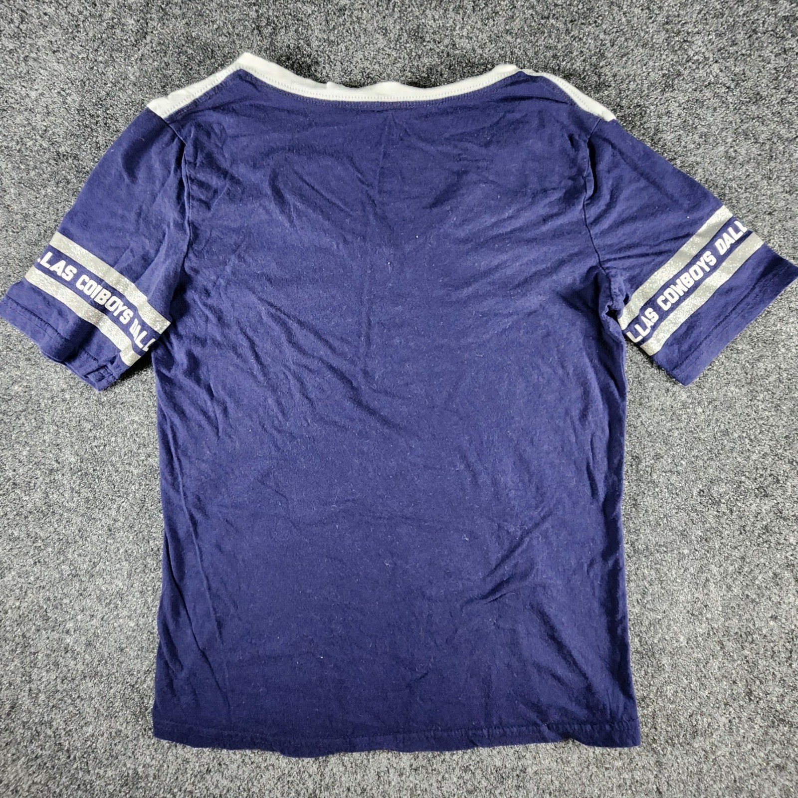 Dallas Cowboys Womens T-Shirt Navy Blue Silver Glitter Star V-Neck Size S NFL