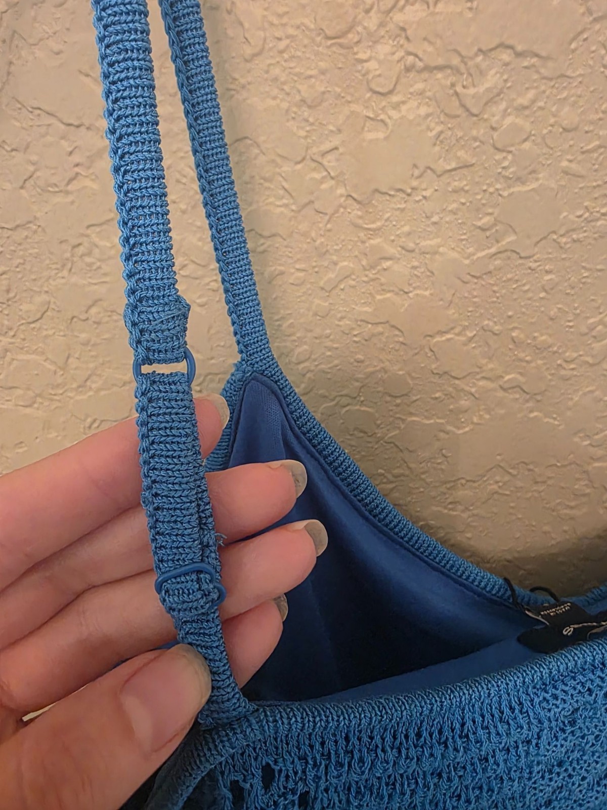 Express Vibrant Blue Crochet Lined Cropped Tank Top L NEW Cottagecore Coastal