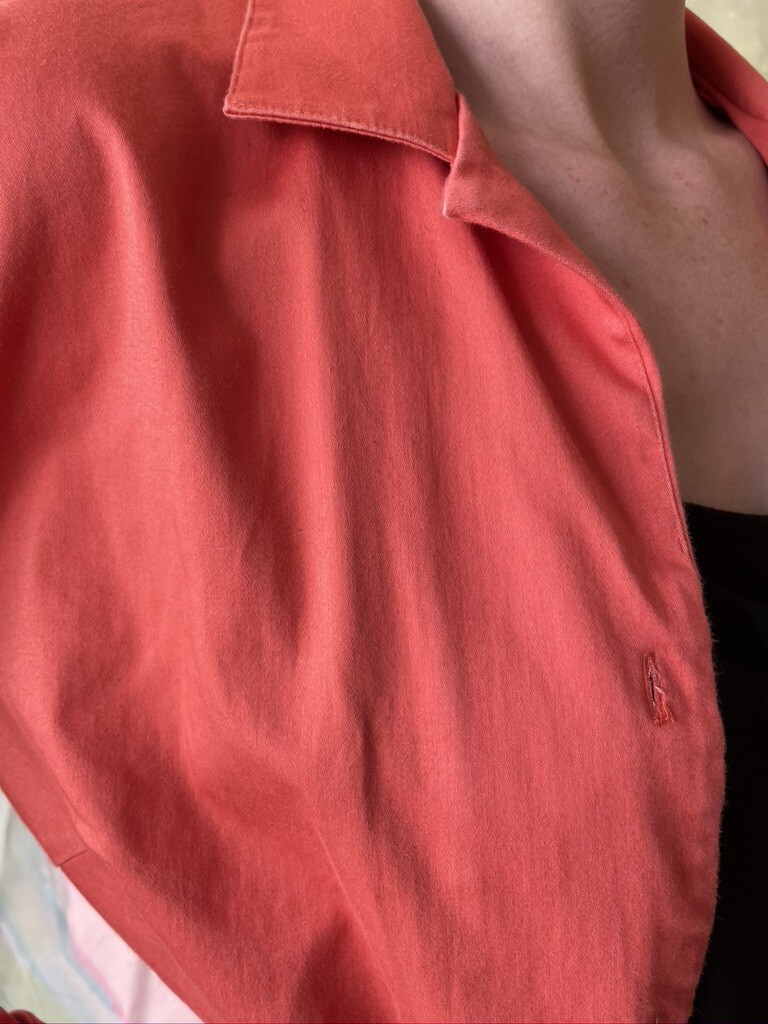 Ladies Blouse Orange V-Neck Button Collared Sz 8 By Logic 97%Cotton & 3%Spandex