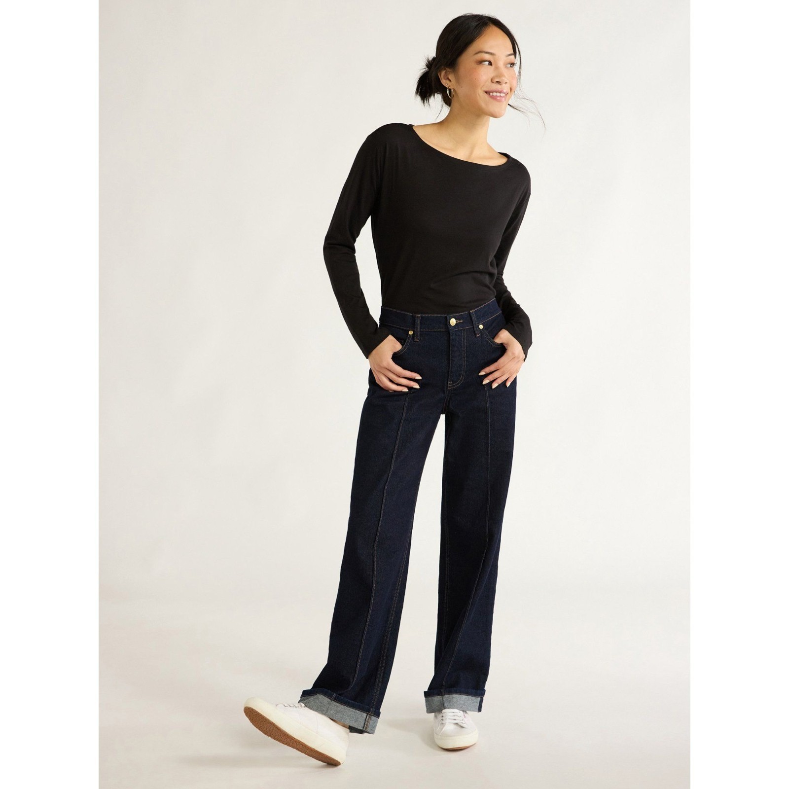 Free Assembly Women’s Long Sleeve Drop Shoulder Tee SIZE LARGE BLACK NIP