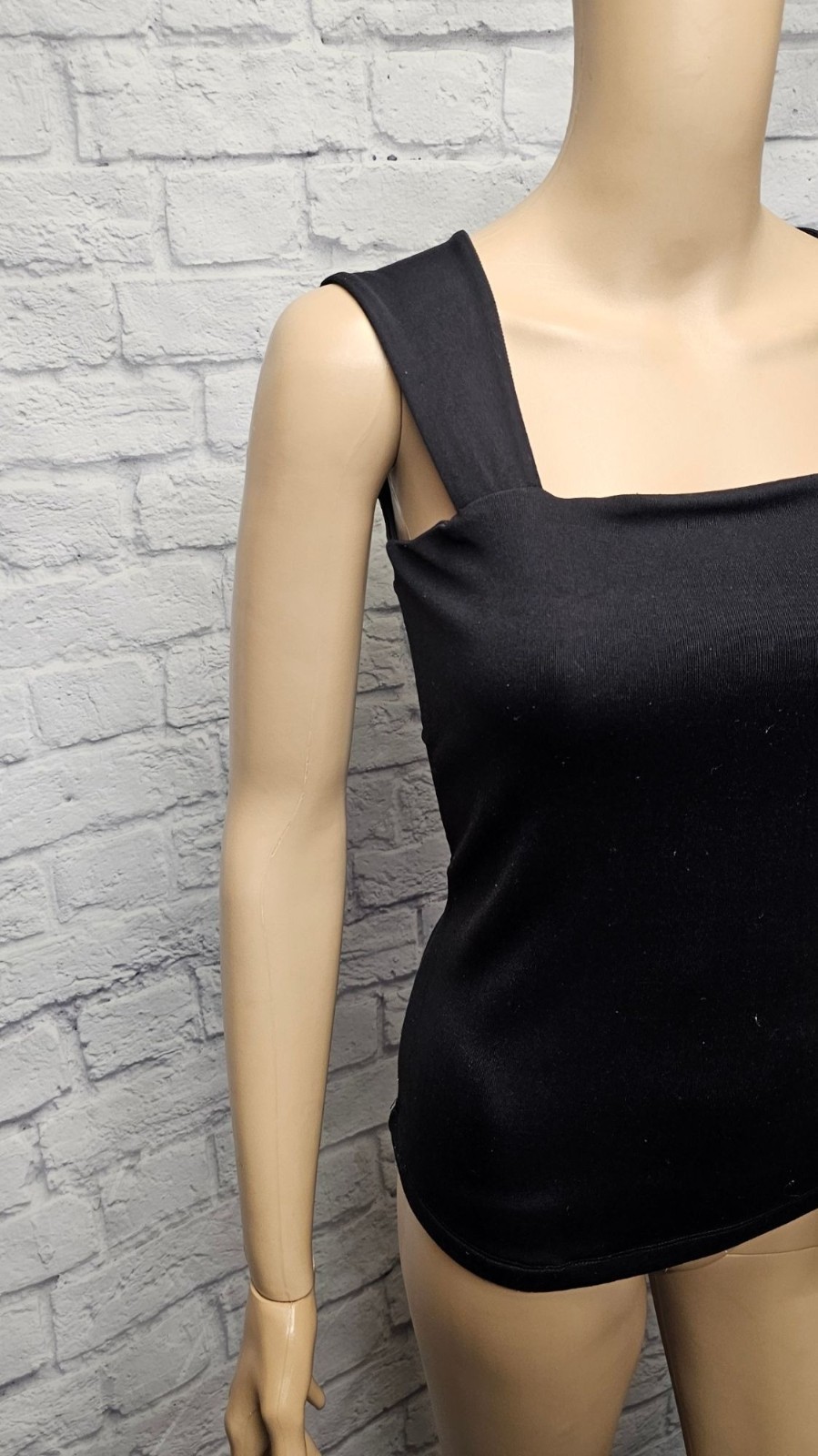 CACHE M SQUARE NECK LINED THINLY RIBBED STRETCH DRESSY WIDE STRAP SLIM TANK TOP