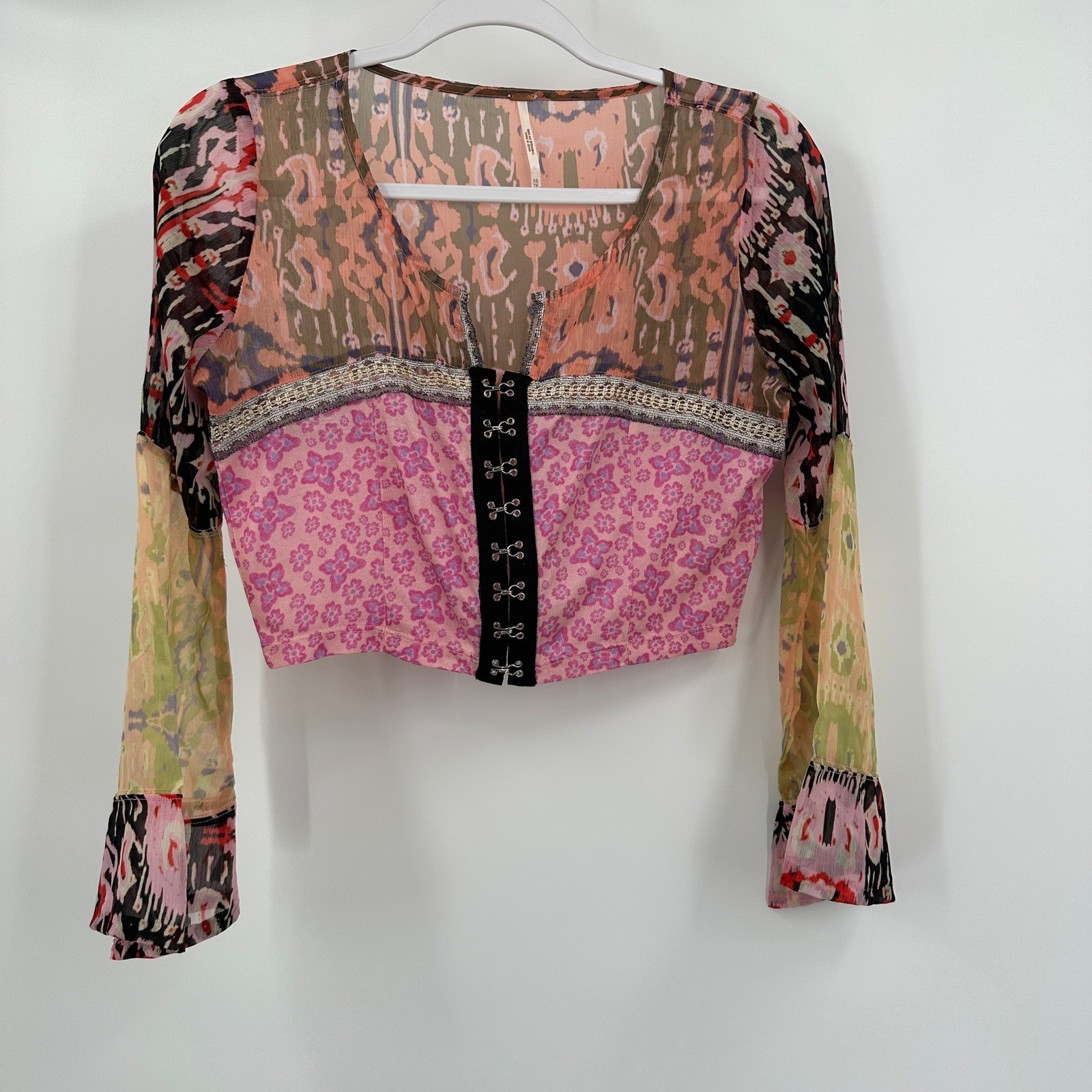 Free Peoples Womens Whimsigoth Cropped Top Size XS Boho Festival Patchwork Indie
