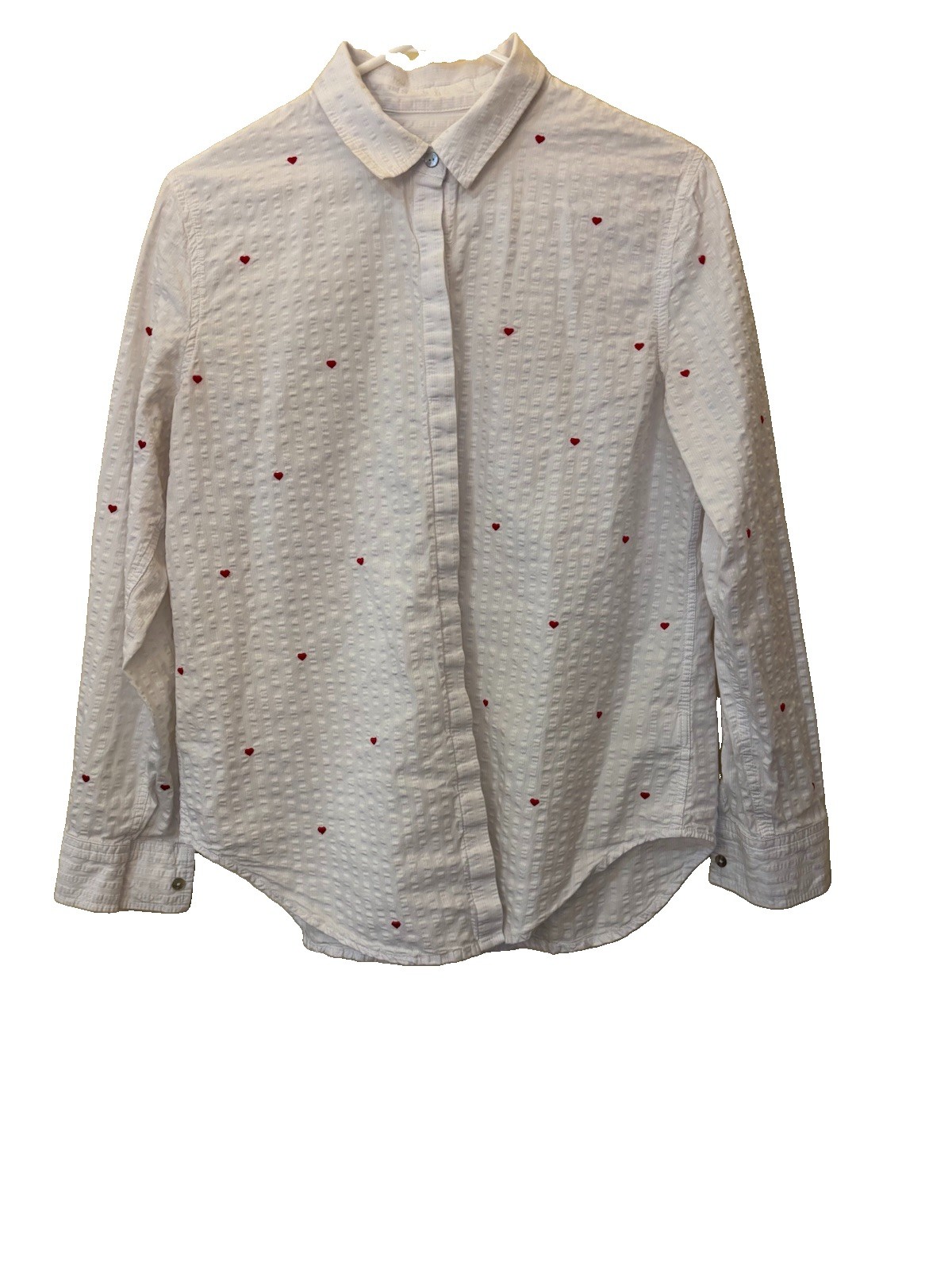 Rails Flocked Taylor Hearts White Seersucker Cotton Button Down Shirt Size S