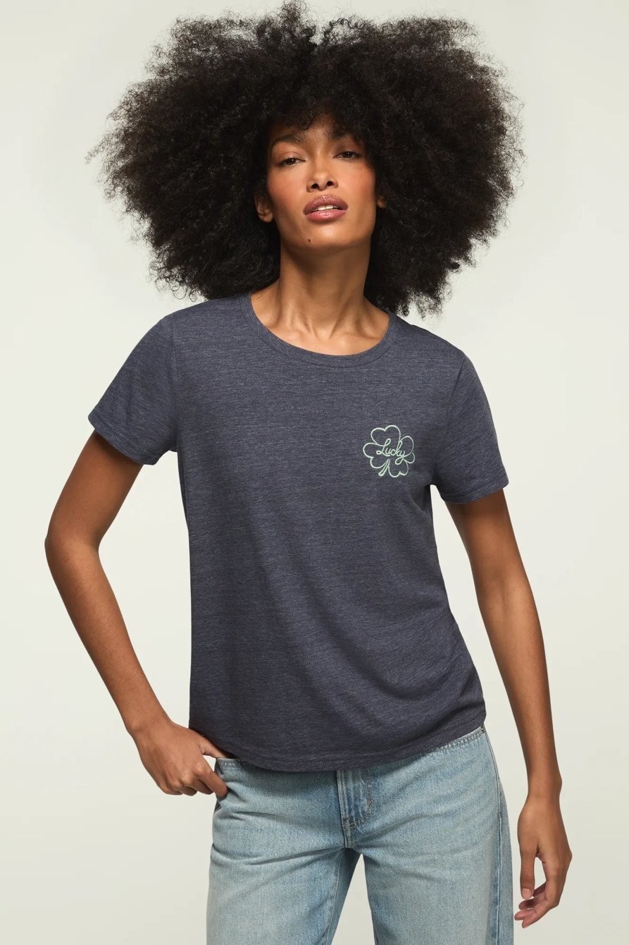 Lucky Brand Lucky Clover Graphic Grey Crew Neck T-Shirt Tee Women’s Medium M