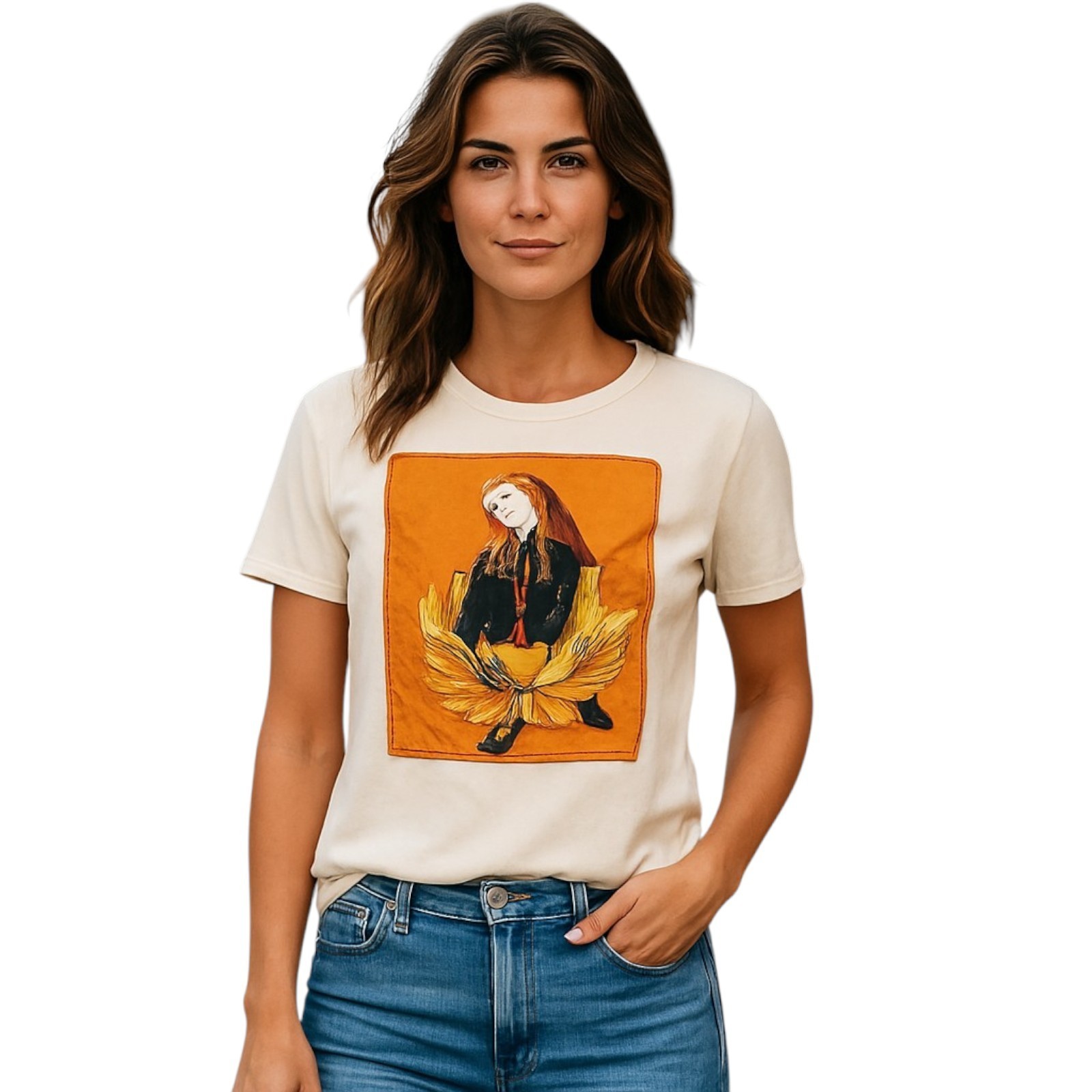 ZARA Basic Small Off-White Short Sleeve T-Shirt Orange Black Gold Female Picture