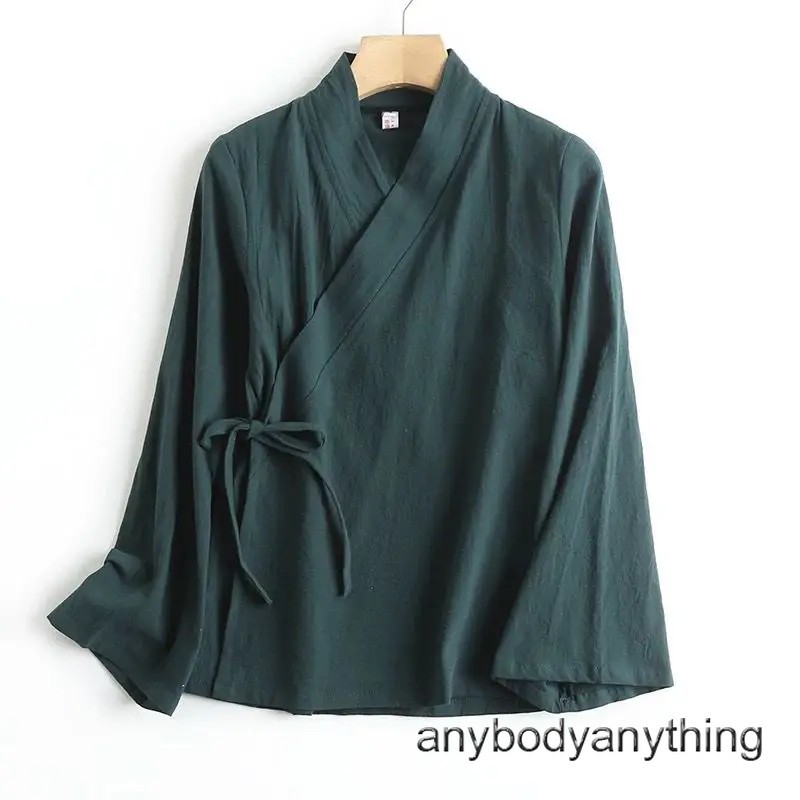 Cotton Hanfu LongSleeve Shirt Women Chinese Vintage Top Lining EthnicStyle Party