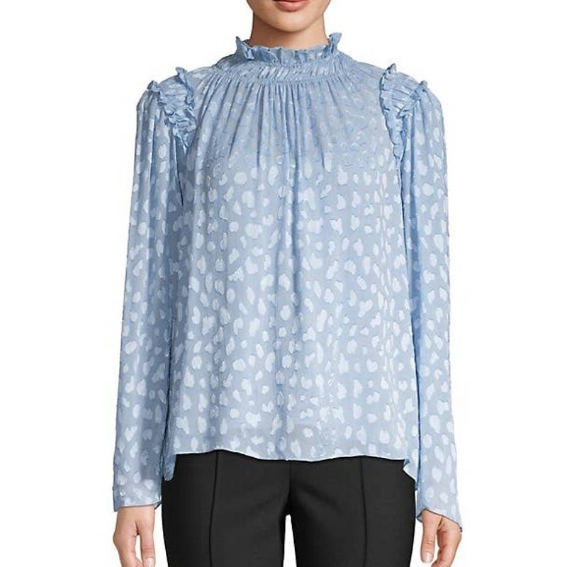 Rebecca Taylor Shirred Ruffle Mock Neck Long Sleeve Top Size 4 Blue