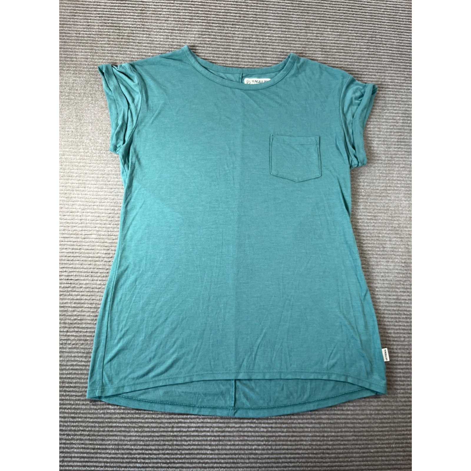 Magellan Outdoors Womens Classic Fit Teal Modal Blend Pocket T-Shirt Size S
