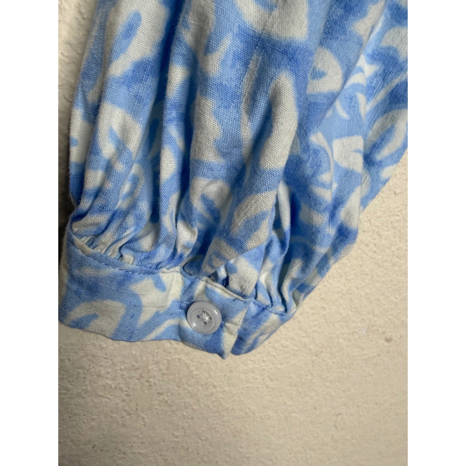 Johnnie-O Women Small Alana Woven Popover Blouse Blue Floral Long Sleeve Top S