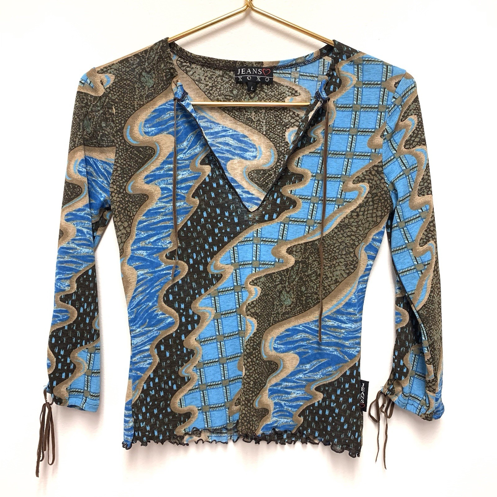 Vintage XOXO Top Size L Stretch Burnout Mesh 90s Y2K Grunge Boho Western Rodeo