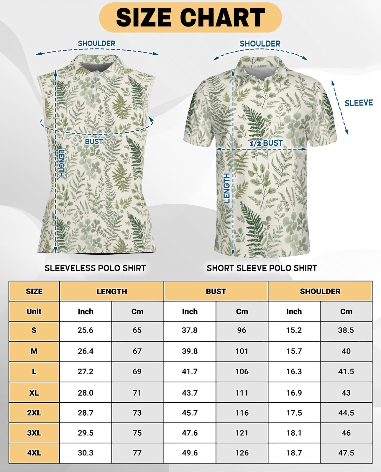 Botanical Fern Women’s Sleeveless Performance Polo Shirt Floral Golf Tennis