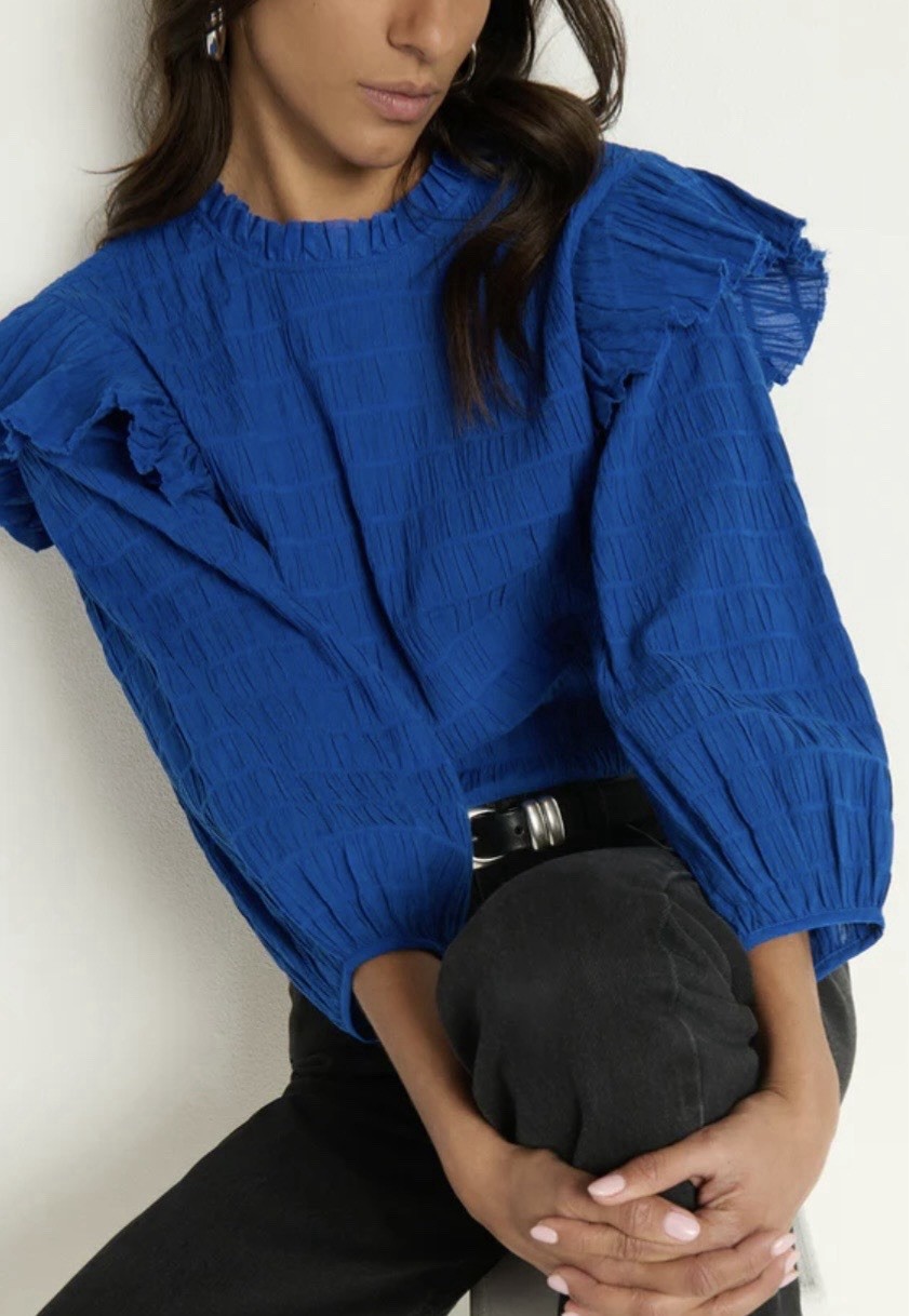 ‼️FIRM PRICE Nation LTD NEW Aria Ruffle Cotton Romantic Blouse Sapphire Blue M