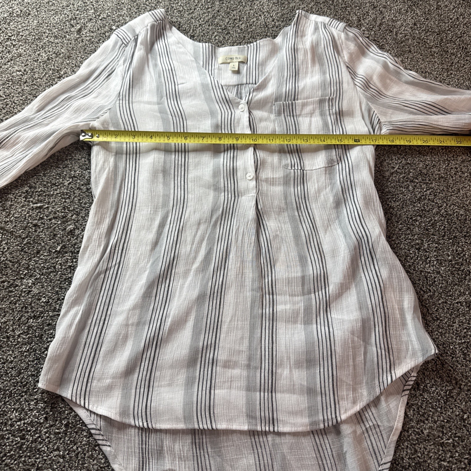 Como Blu Women’s Career Blouse Top Striped White Black Gray (L) Large