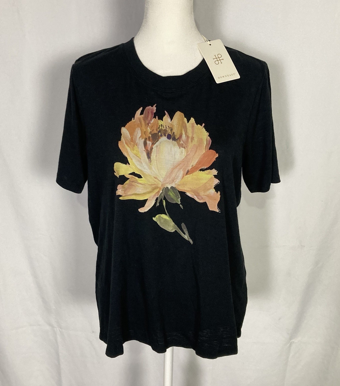 DOWNEAST Sz Small Blossom Tee Shirt Floral Graphic Pullover Modal Cotton NWT