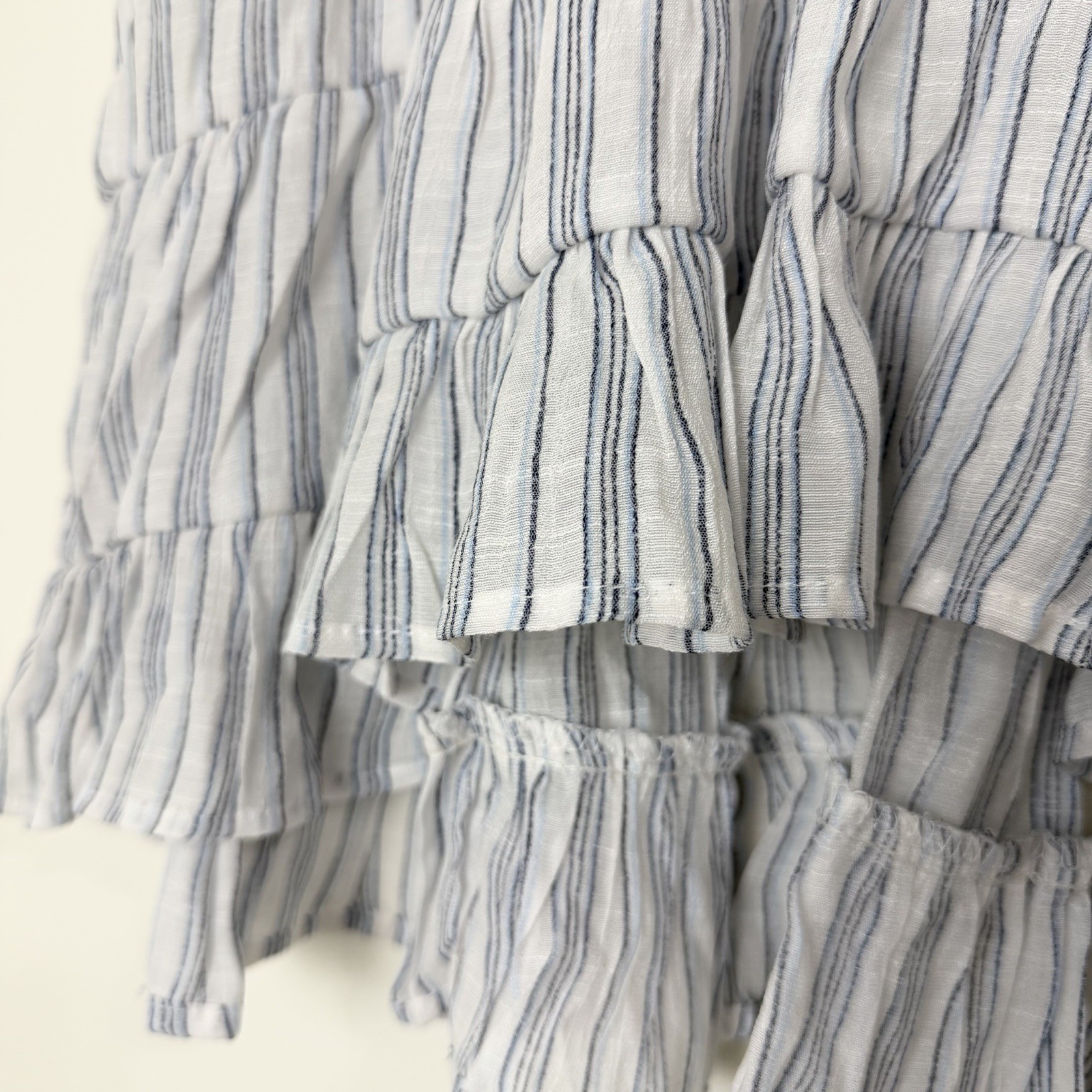 Blu Pepper Peasant Top Shirt White Blue Stripes Flutter Sleeve Tunic Women’s M