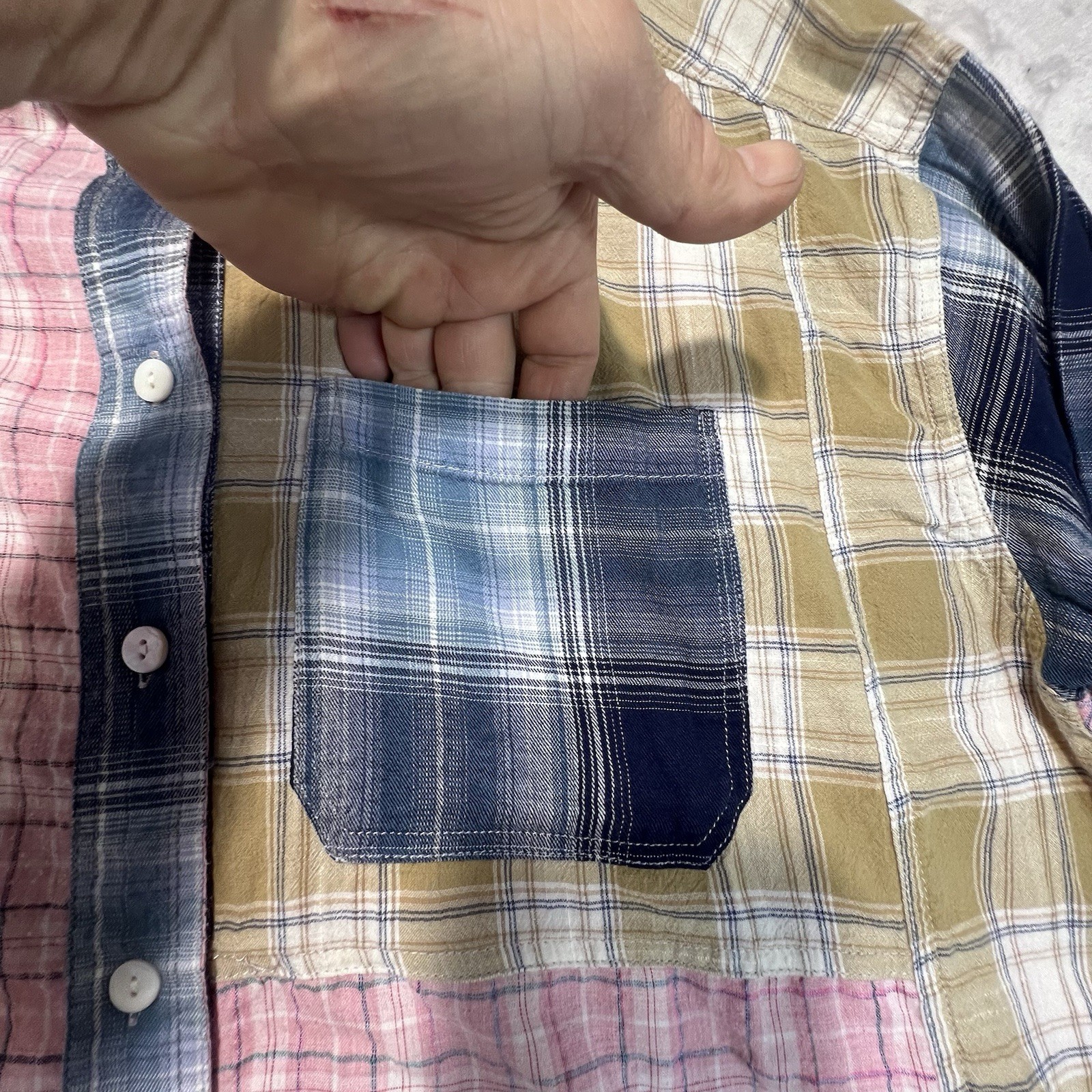 ee:some Boho Patchwork Oversized Button-Up Blouse Shirt Size M