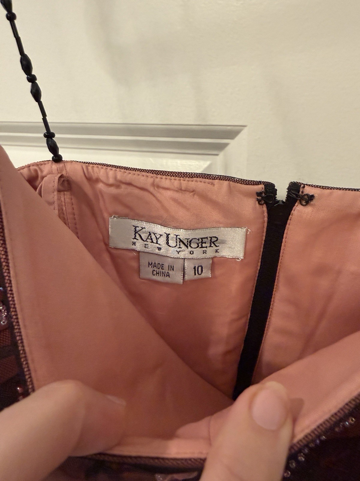 Kay Unger New York Pink Corset Cami Top W Black Mesh Tulle Overlay & Beading 10