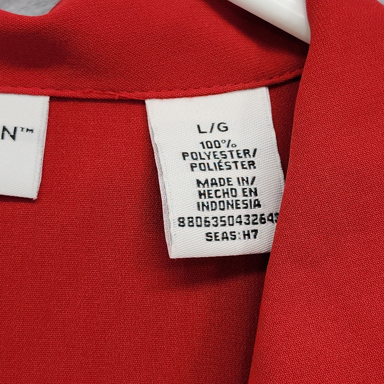 Vintage 90s Covington Top Womens L Red V-Neck Ruffled 3/4 Sleeve Button Up