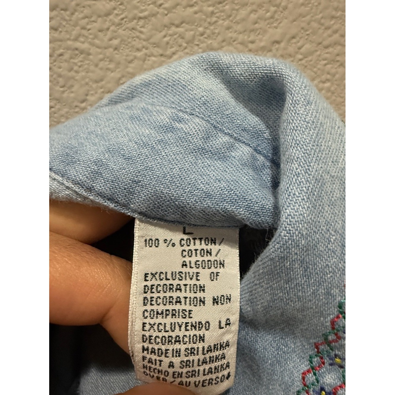 Crazy Horse Chambray 100% Cotton Button Up Shirt Size L