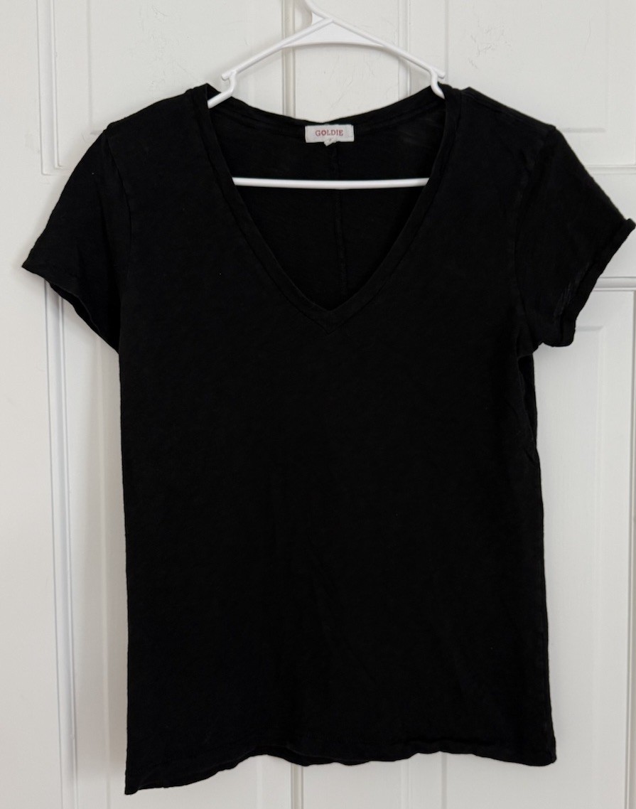 Goldie BLACK Classic 100% Soft Pima Cotton T-Shirt Top made in PERU S