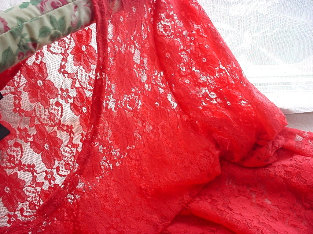 Seduction Sheer Lace Top Size Small Peplum Skirt Stretch Melon Pink 3/4 Sleeve