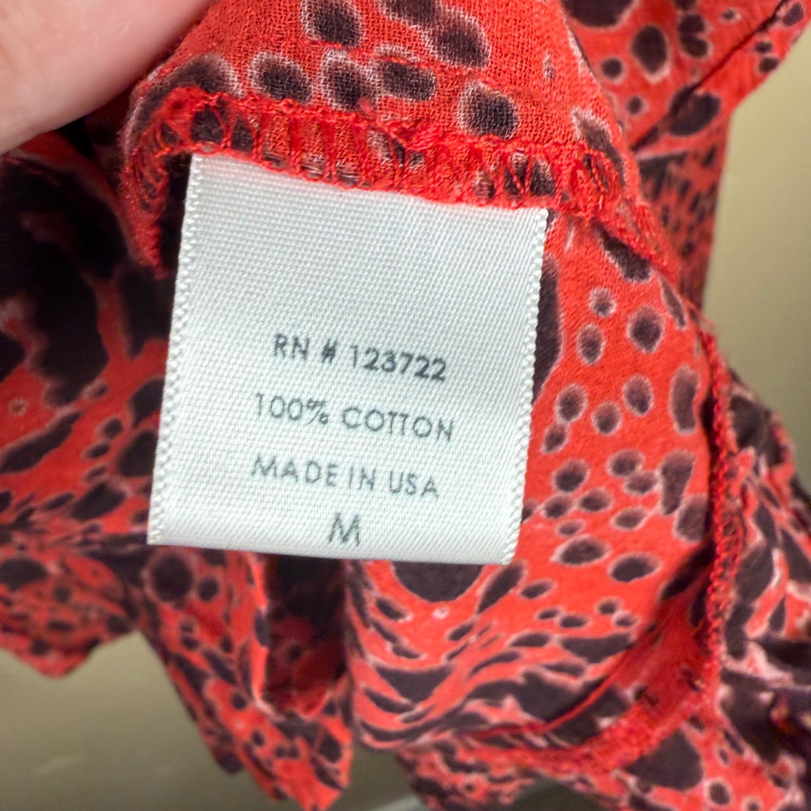 Xirena Scarlet Blouse Women Size M Red Black Animal Print Cotton Ruffle Office