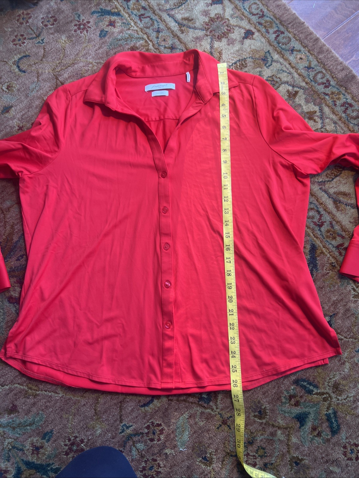 FOXCROFT Cherry Red Stretch Career/Business Easy Care LS Cuffed Relaxed Fit XL