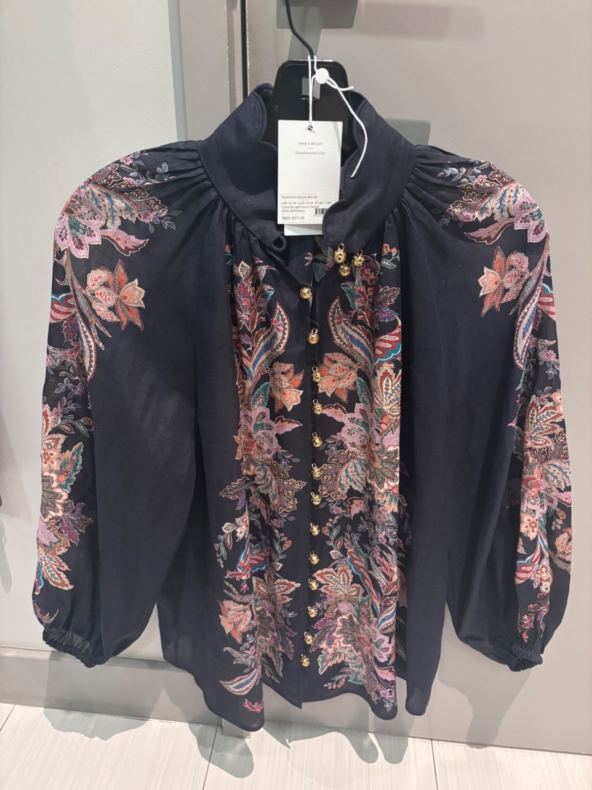 AUTH WOMEN’S ZIMMERMANN RHIANNON NAVY PAISLEY BILLOW BLOUSE – SZ 0P