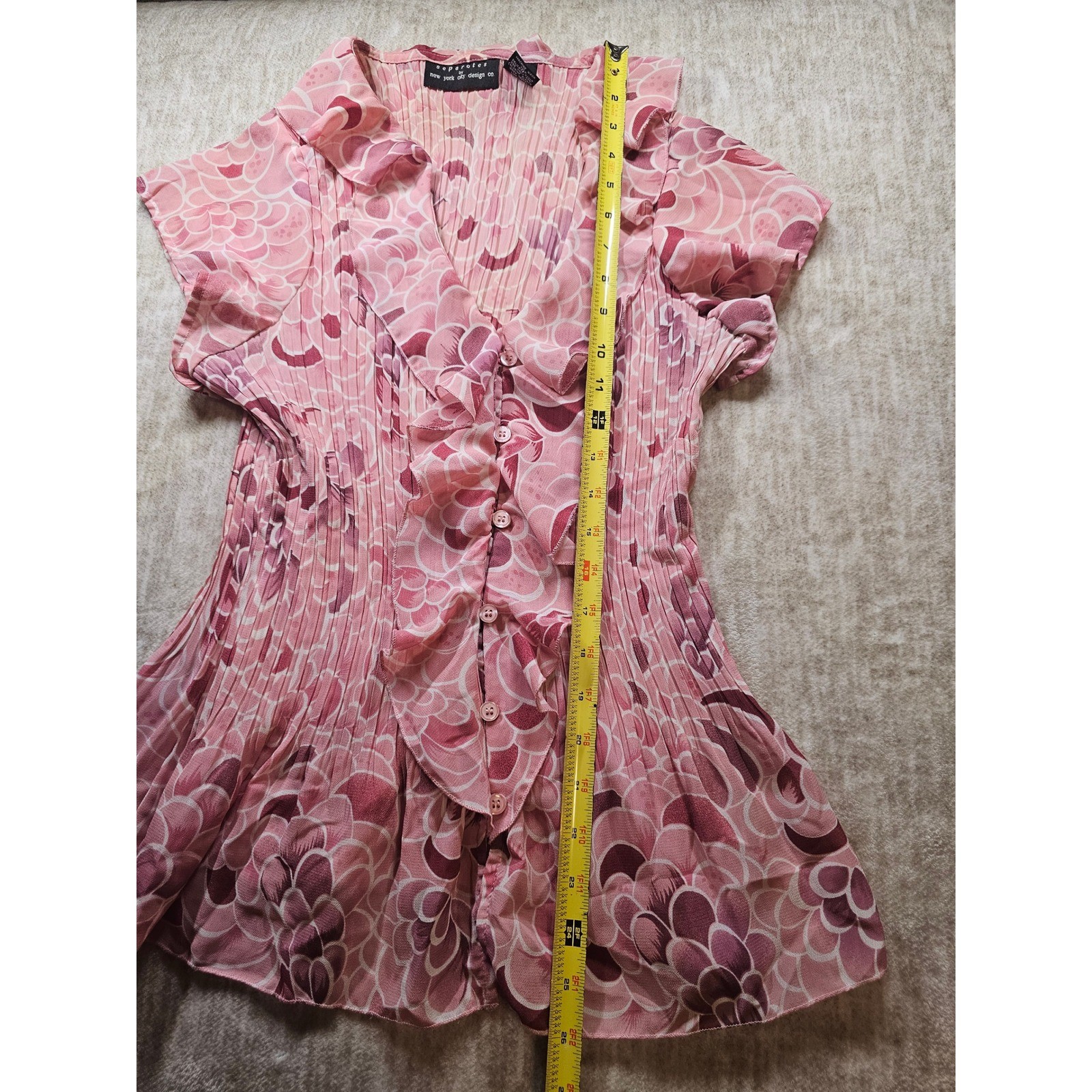 Separates by New York City Design Co Pink Floral Pleated Ruffle Blouse XL