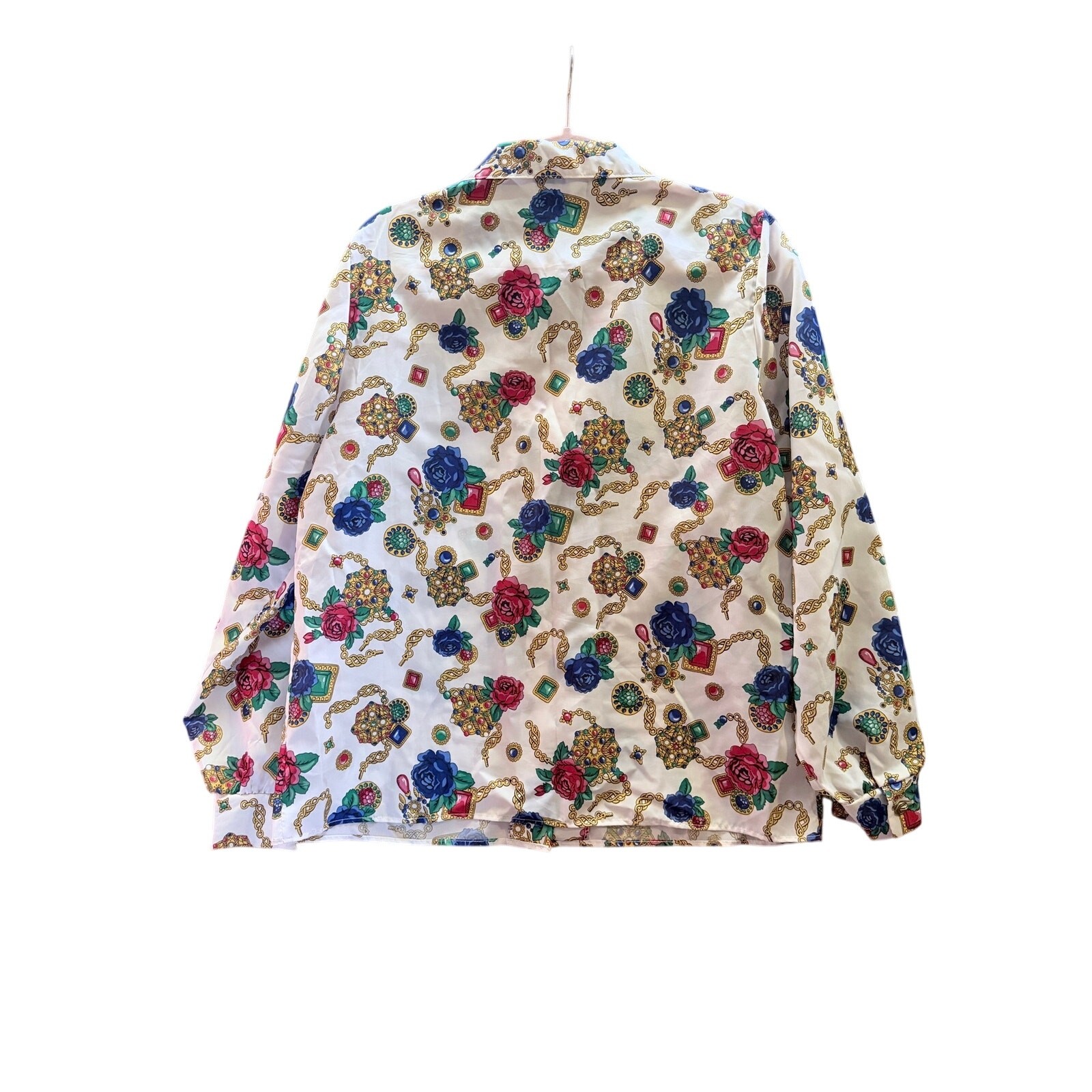 Vintage cape cod sportswear button front long sleeve jewels chains print blouse