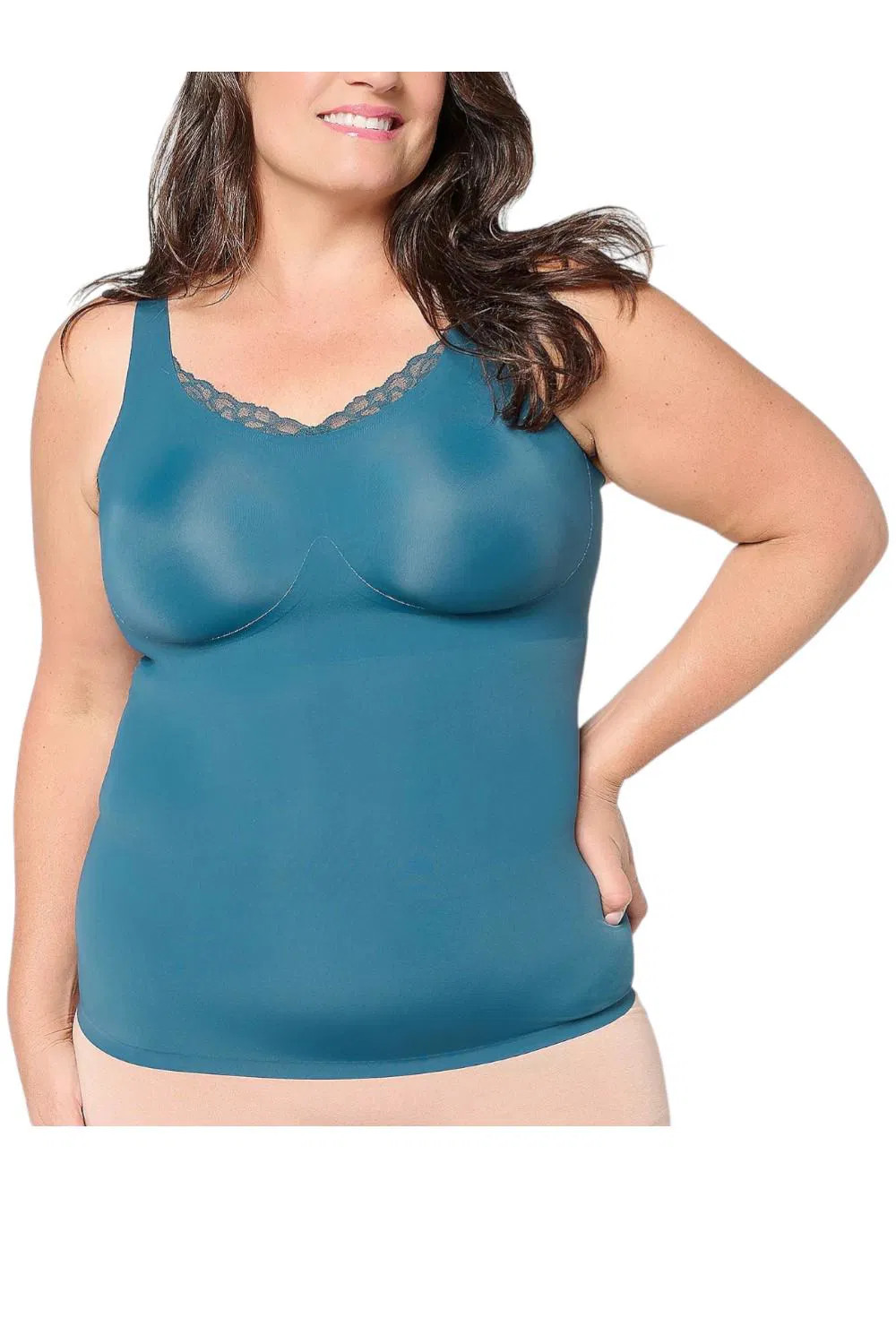 Evelyn & Bobbie Women’s Lace Trim V-Neck Seamless Bra Cami Deep Tide