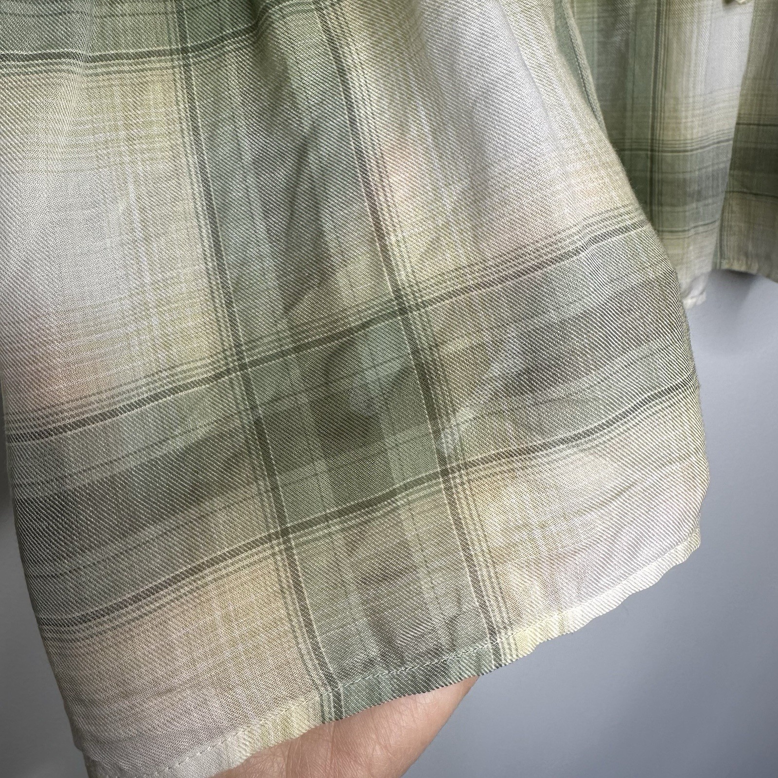 Loft Peasant Plaid Top Womens Size L Green Flowy Bows Preppy Lightweight Lyocell