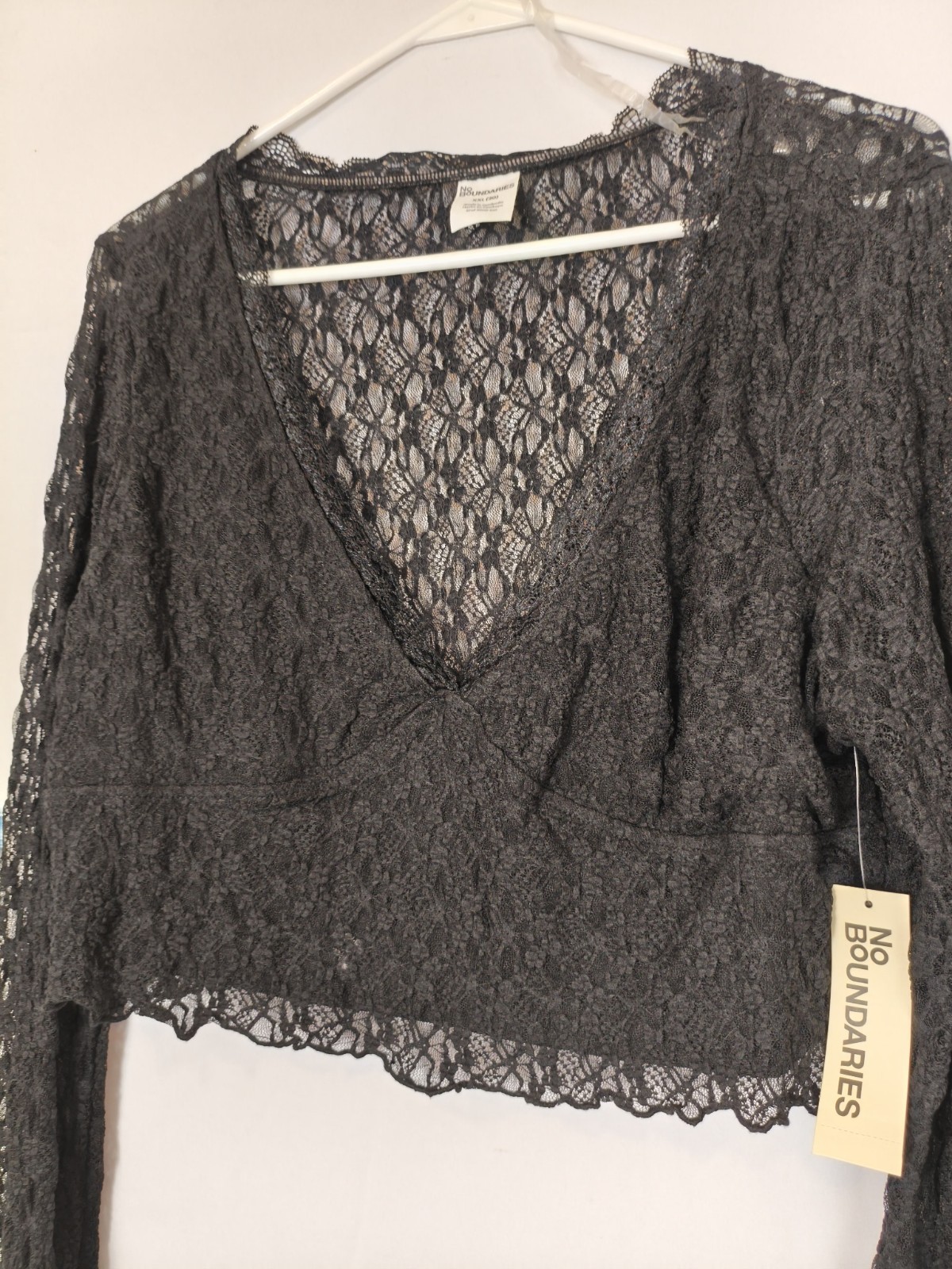 Black Floral Lace Crop Top Long Flare Sleeve Milkmaid Jrs 20 Goth Witchy Emo