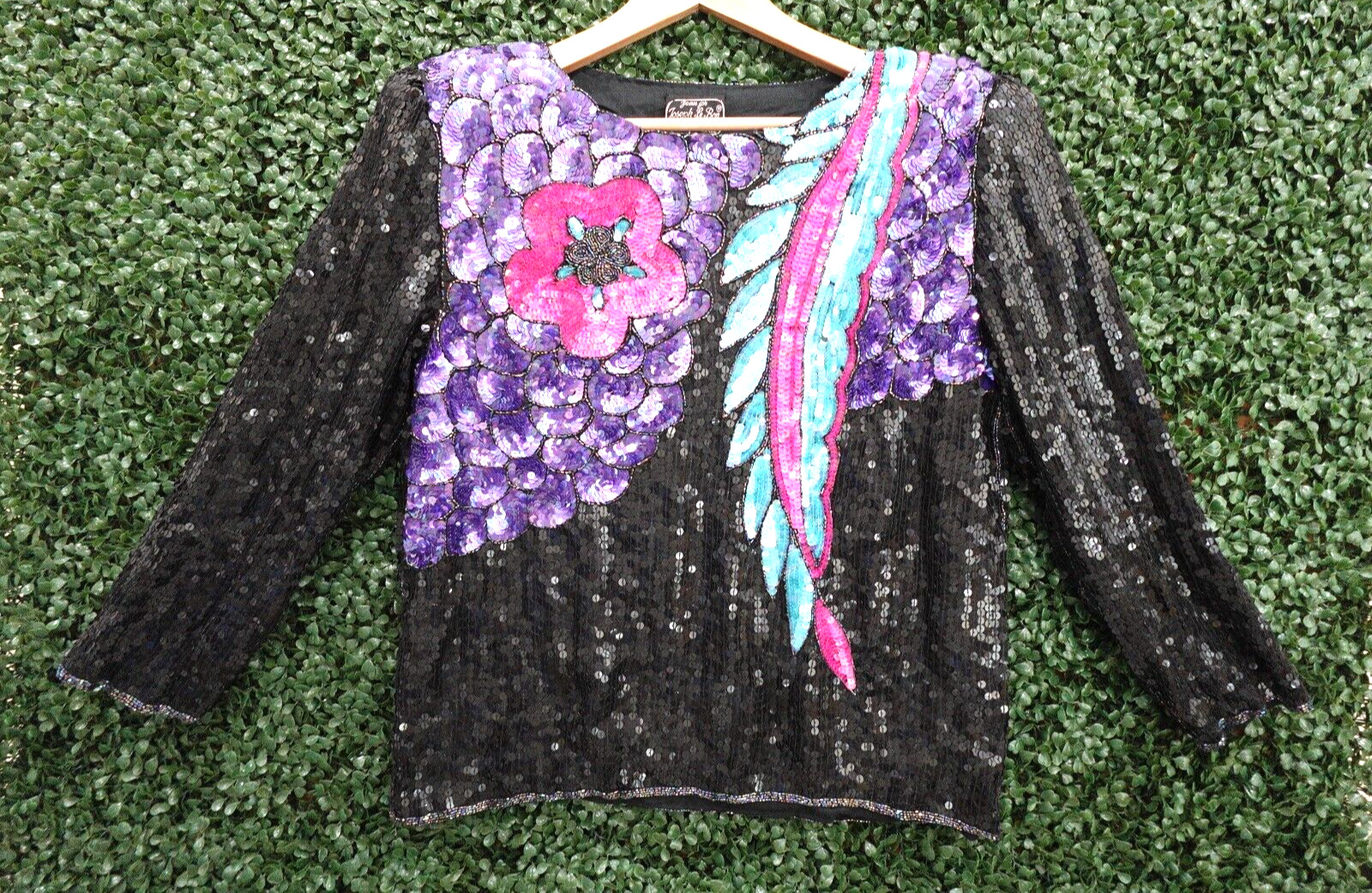 Jean for Joseph Le Bon Long Sleeve Colorful Sequined Bead Silk Top Women L – NEW