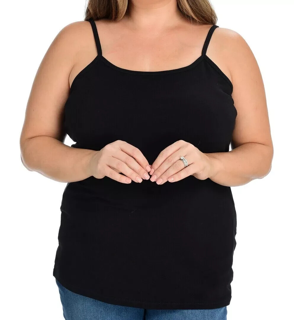 CJ Banks Size 1X Black cami camisole knit top, adjustable straps NWT