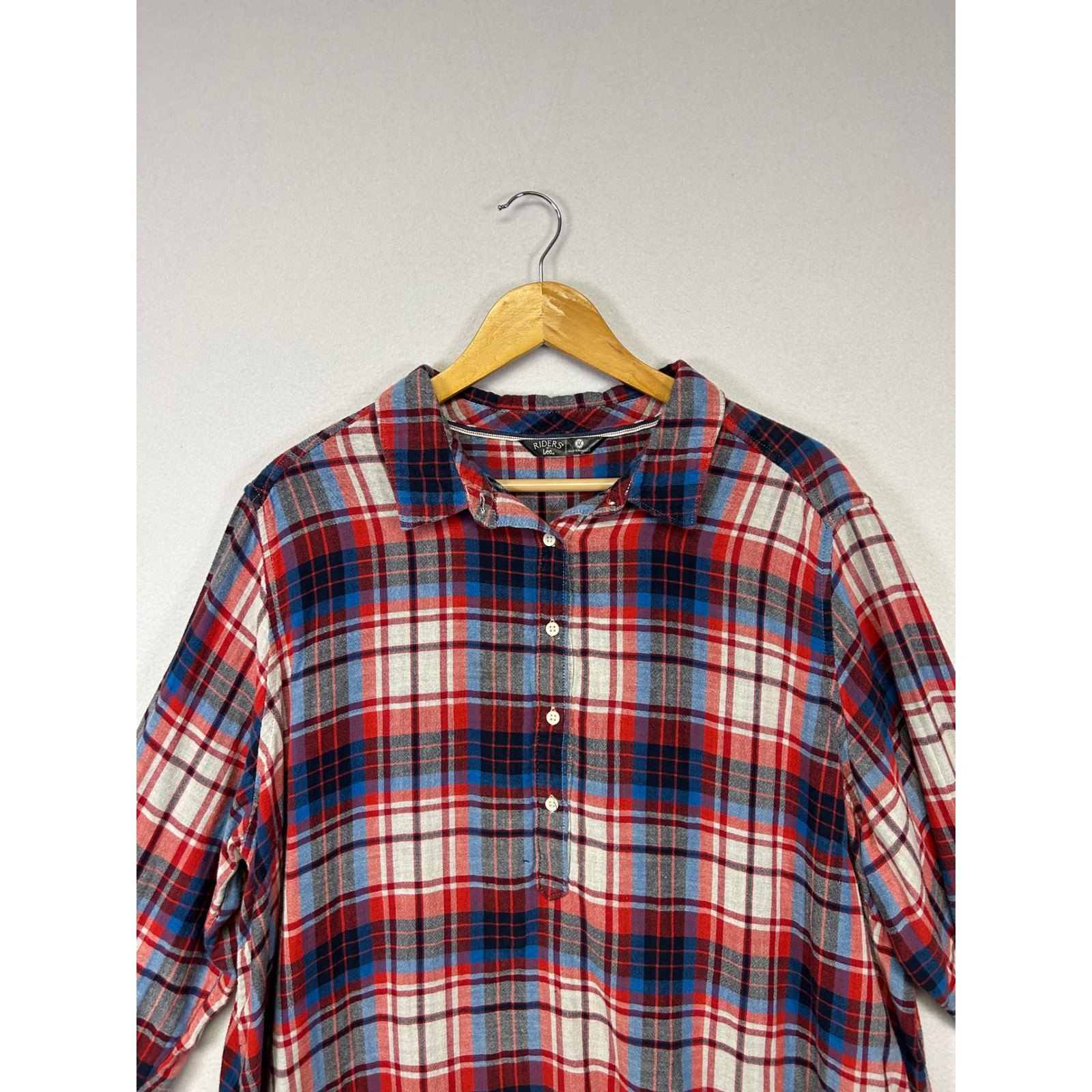 Lumberjack Riders by Lee Womens 3X Red Blue Plaid High-Low Mixed Gingham Top